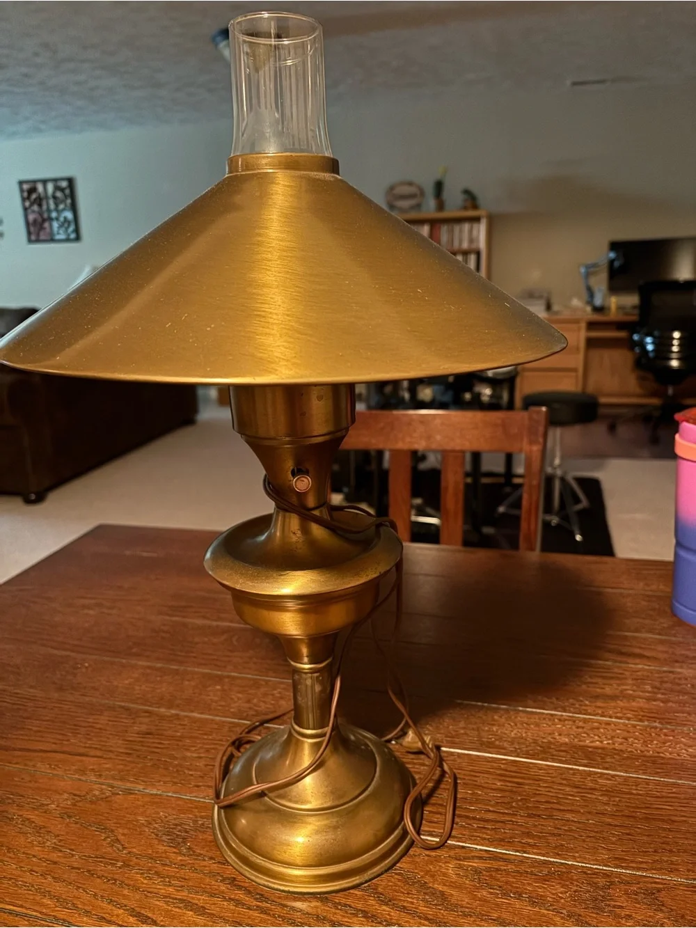 Brass Table Lamp with Cone Shade